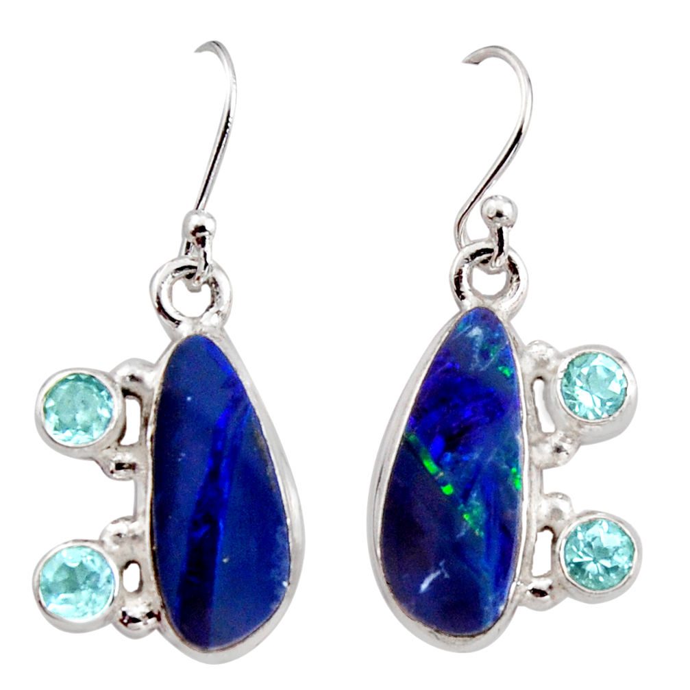 925 silver 7.83cts natural blue doublet opal australian dangle earrings r15931