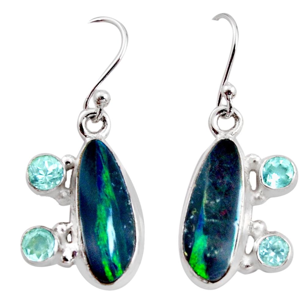 7.84cts natural blue doublet opal australian 925 silver dangle earrings r15932