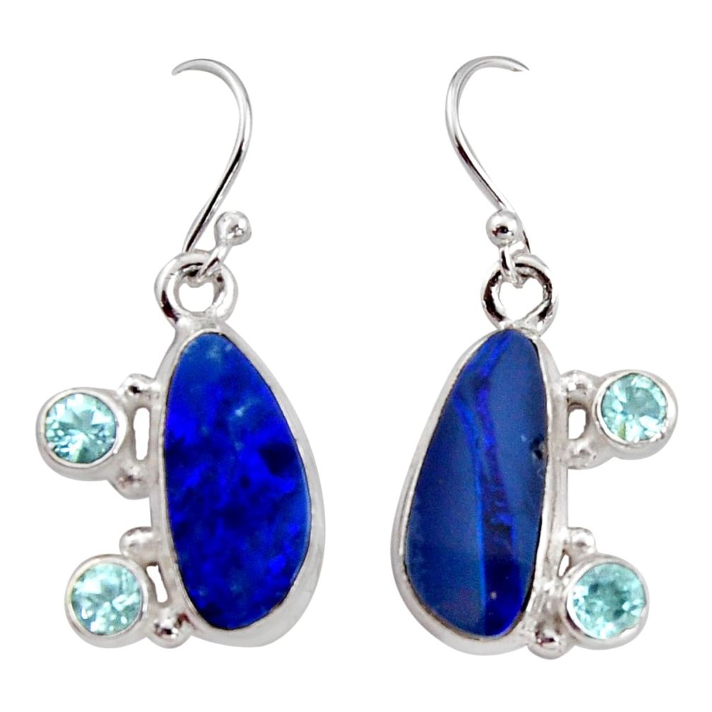 7.83cts natural blue doublet opal australian 925 silver dangle earrings r15936