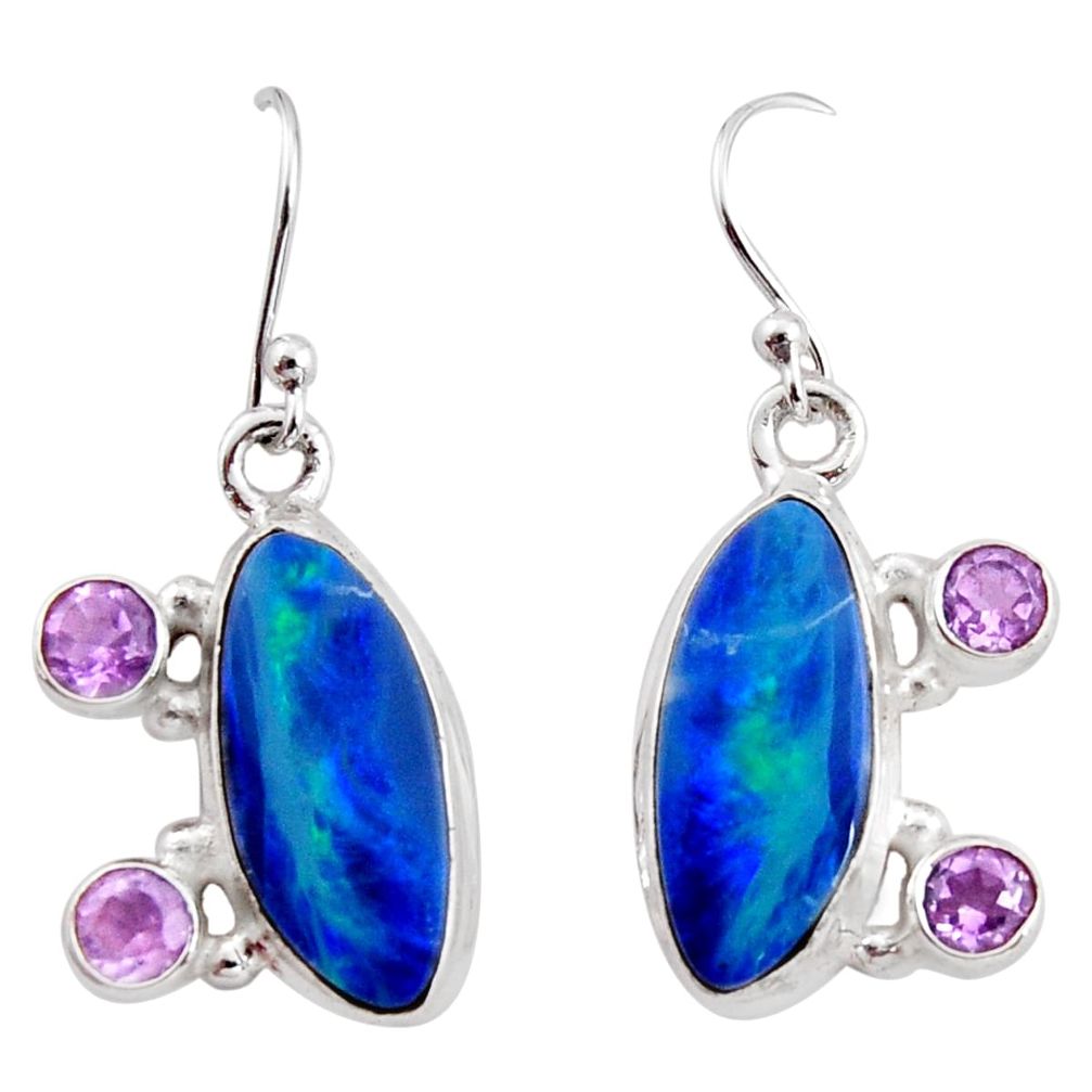 8.42cts natural blue doublet opal australian 925 silver dangle earrings r15939