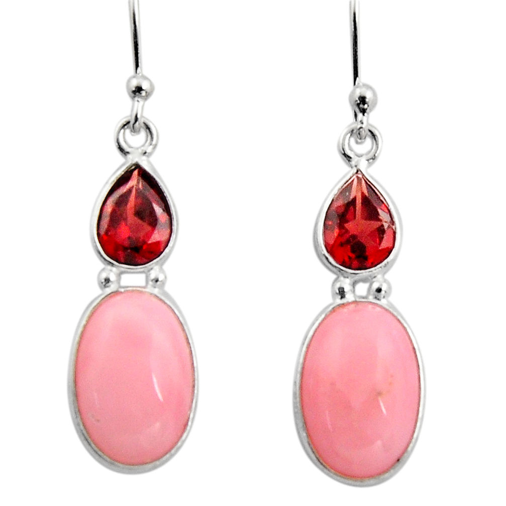 7.53cts natural pink opal garnet 925 sterling silver dangle earrings r15941