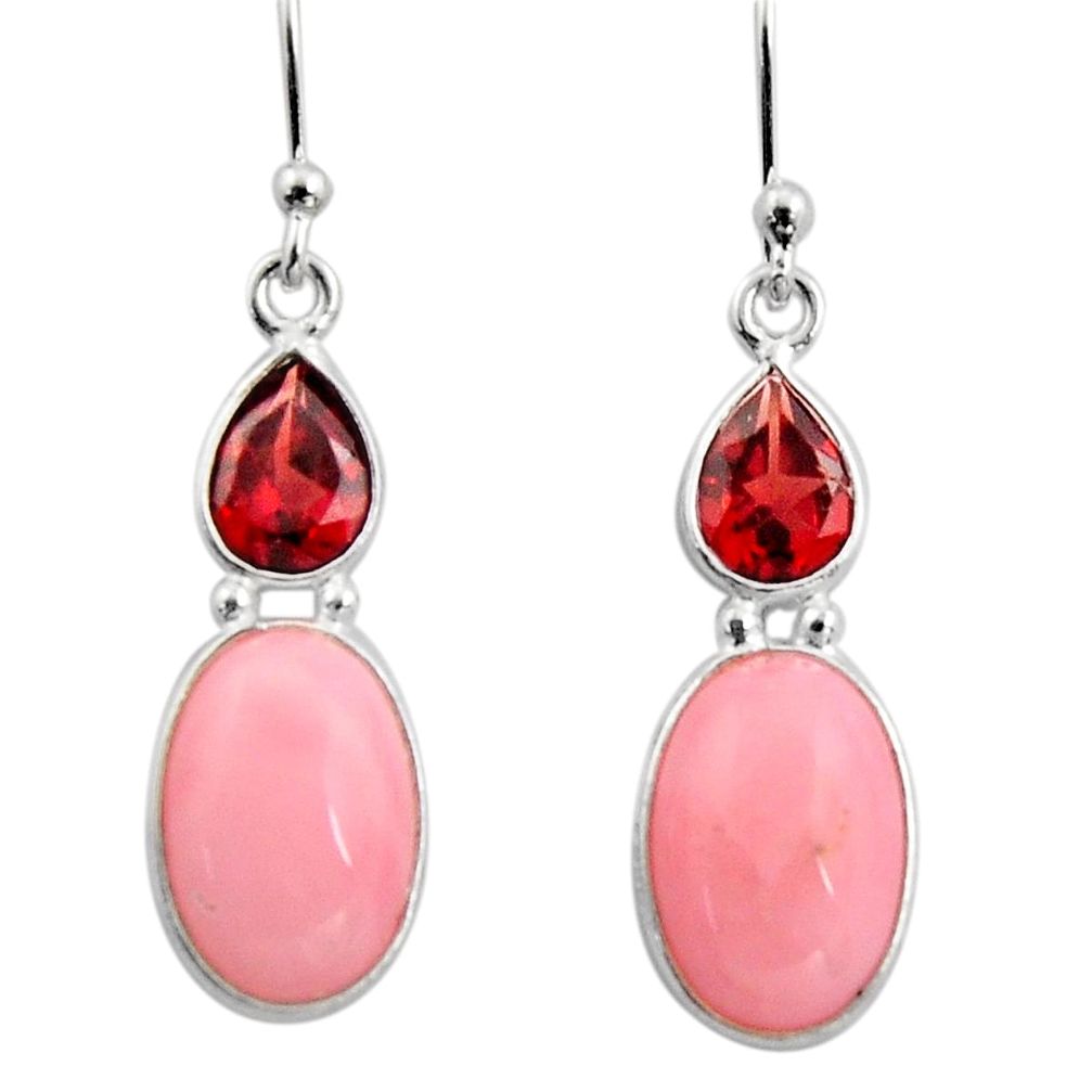 925 sterling silver 7.42cts natural pink opal red garnet dangle earrings r15944