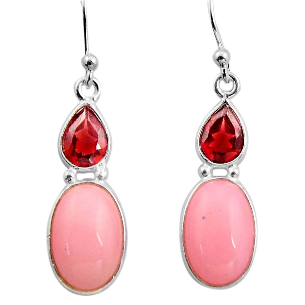 925 sterling silver 7.36cts natural pink opal red garnet dangle earrings r15950