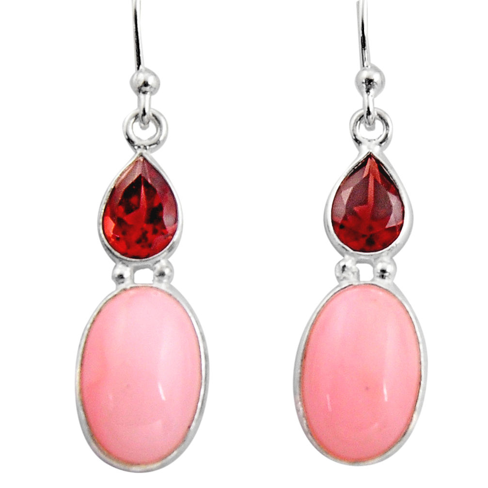 7.53cts natural pink opal red garnet 925 sterling silver dangle earrings r15954