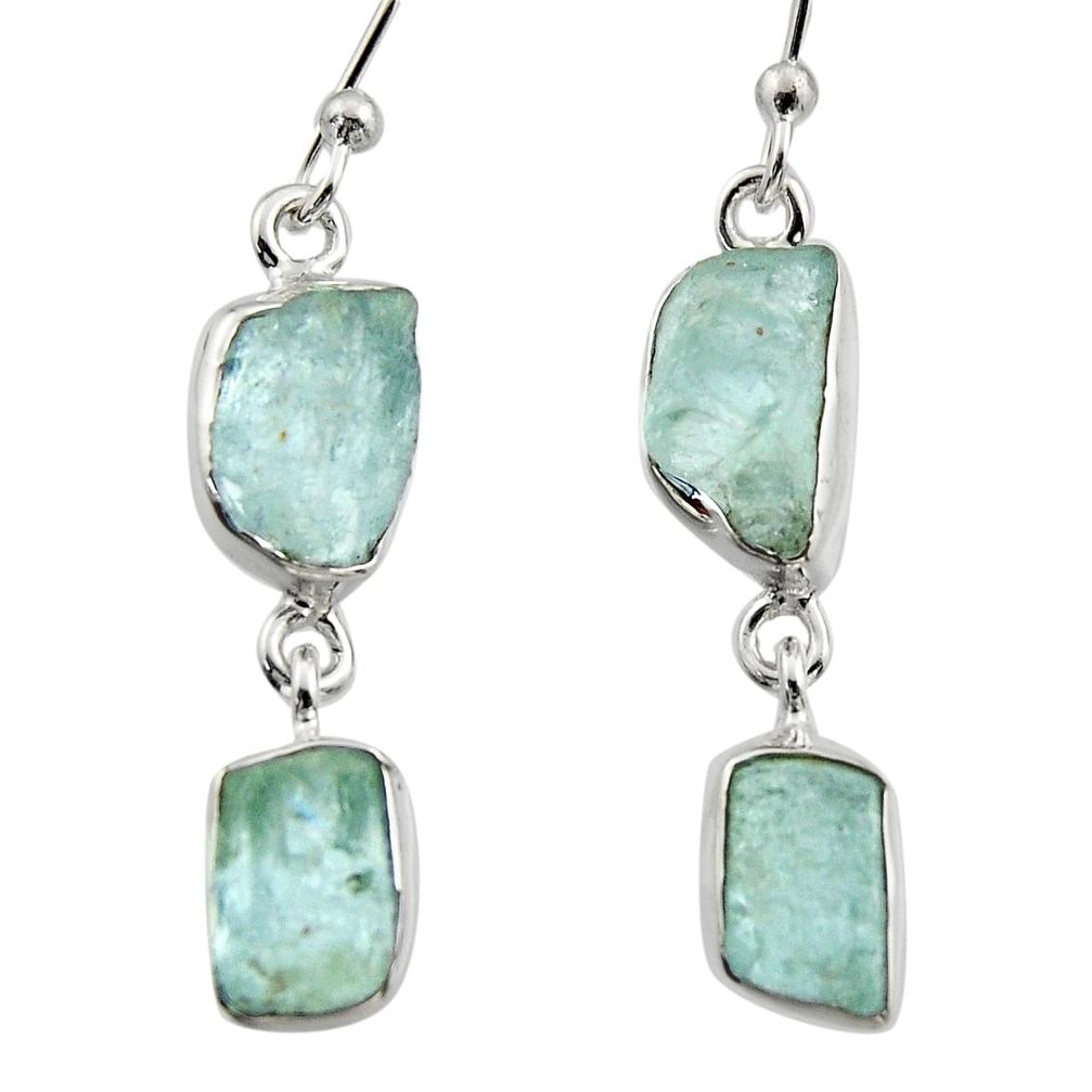 12.06cts natural aqua aquamarine rough 925 silver dangle earrings r16841
