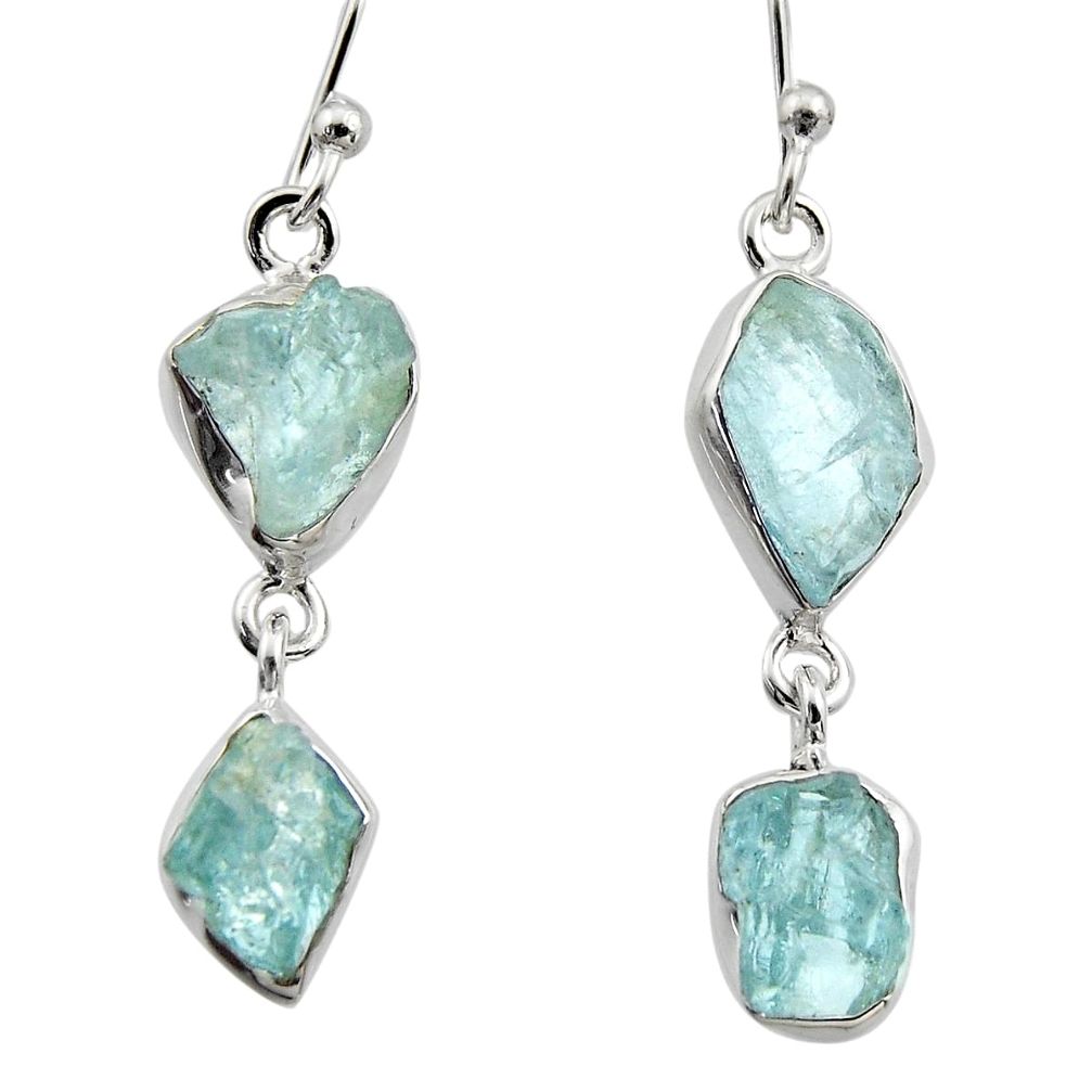 10.76cts natural aqua aquamarine rough 925 silver dangle earrings r16842