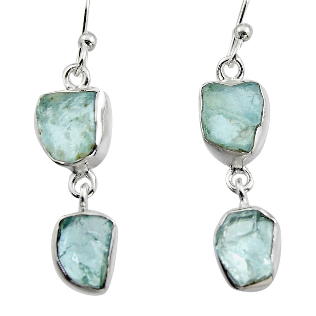 10.76cts natural aqua aquamarine rough 925 silver dangle earrings r16847