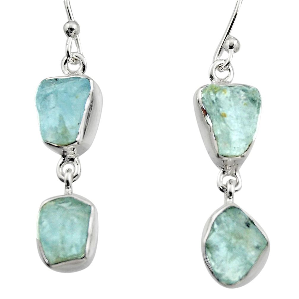 11.07cts natural aqua aquamarine rough 925 silver dangle earrings r16850