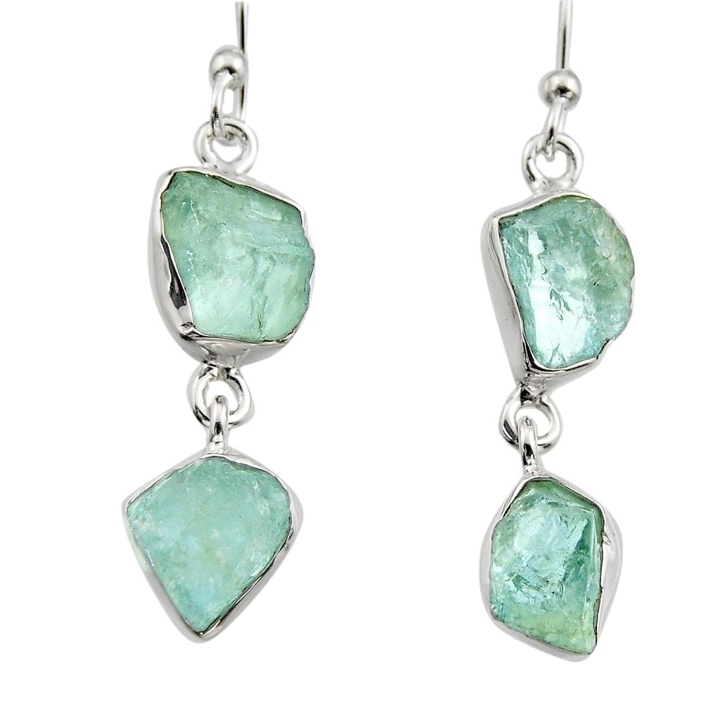 12.06cts natural aqua aquamarine rough 925 silver dangle earrings r16853