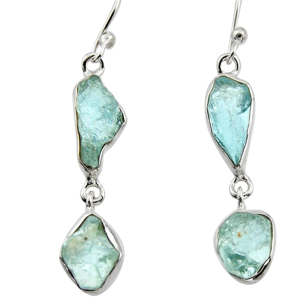 11.57cts natural aqua aquamarine rough 925 silver dangle earrings r16854