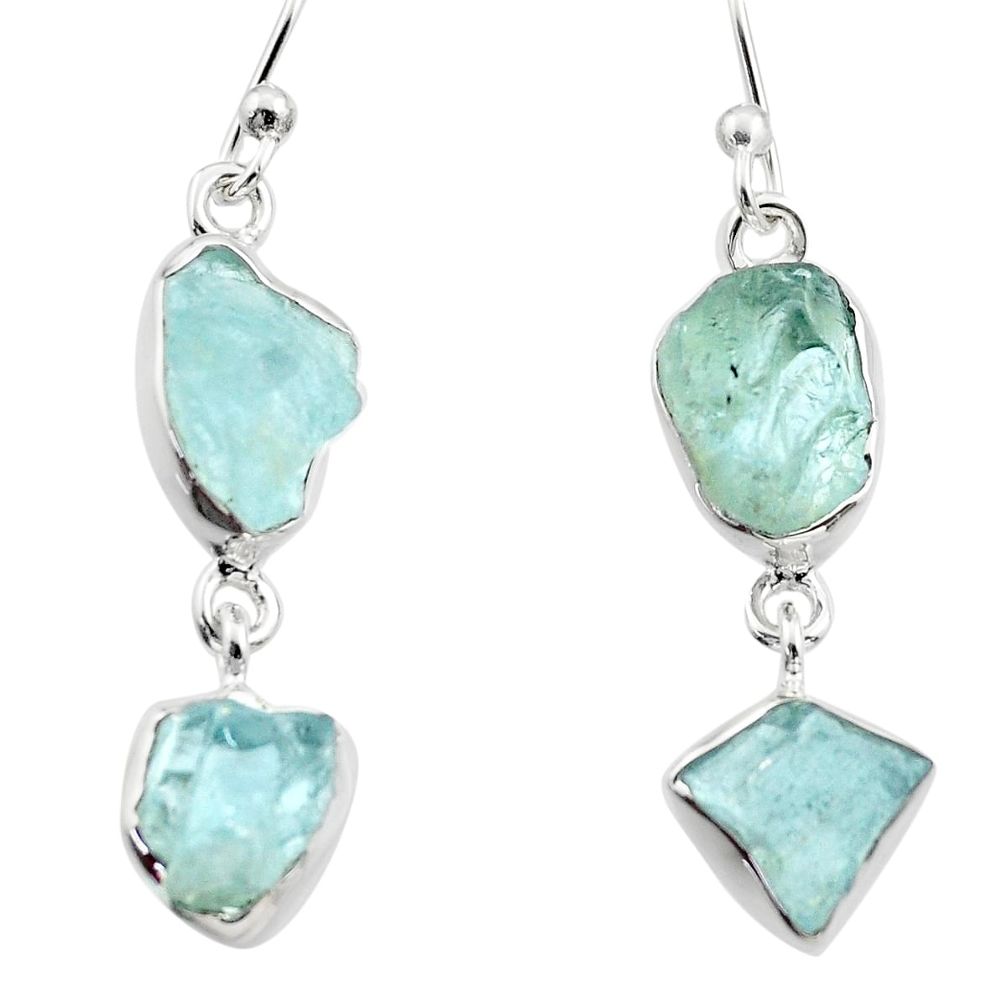 12.96cts natural aqua aquamarine rough 925 silver dangle earrings r16857