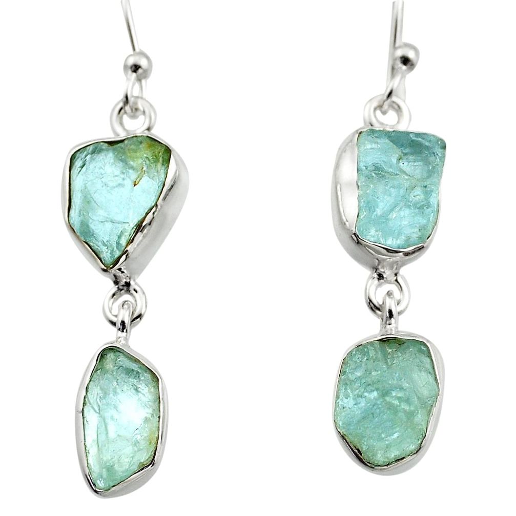 12.78cts natural aqua aquamarine rough 925 silver dangle earrings r16859