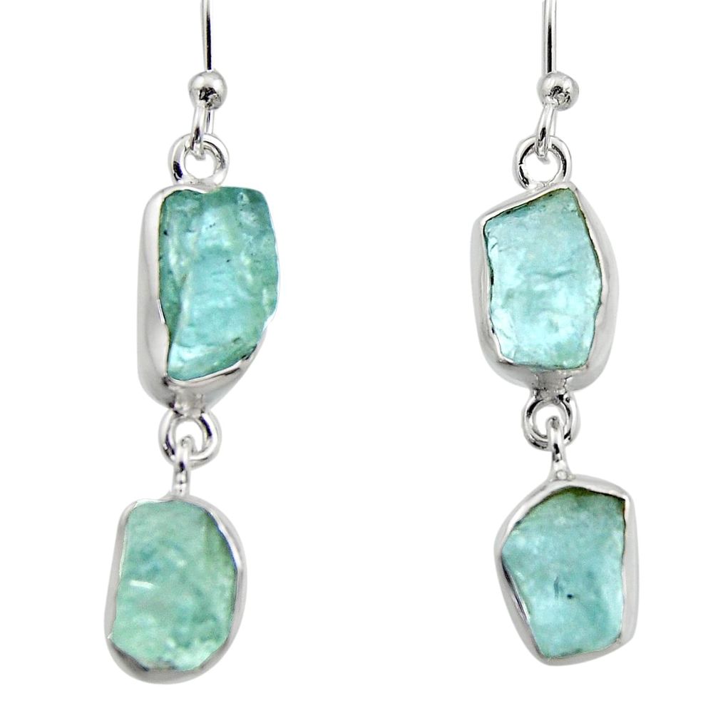 12.96cts natural aqua aquamarine rough 925 silver dangle earrings r16860