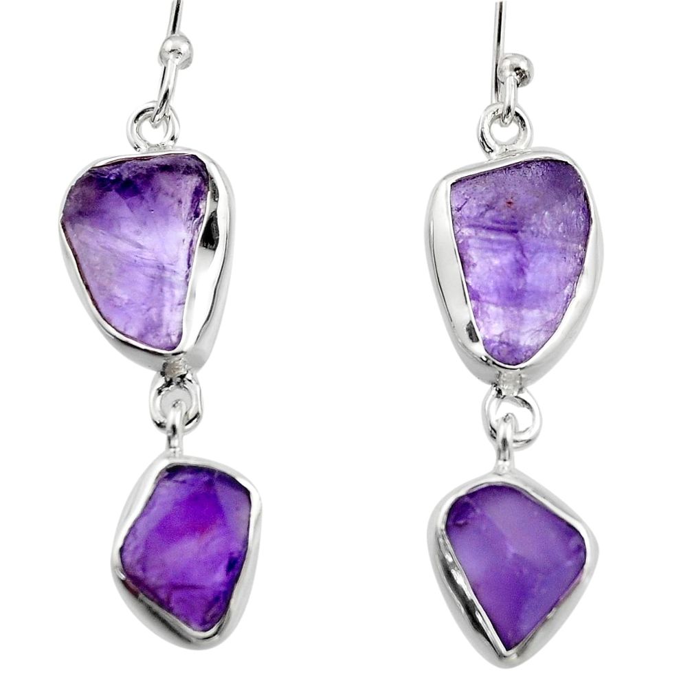 925 sterling silver 13.77cts natural purple amethyst rough earrings r16864