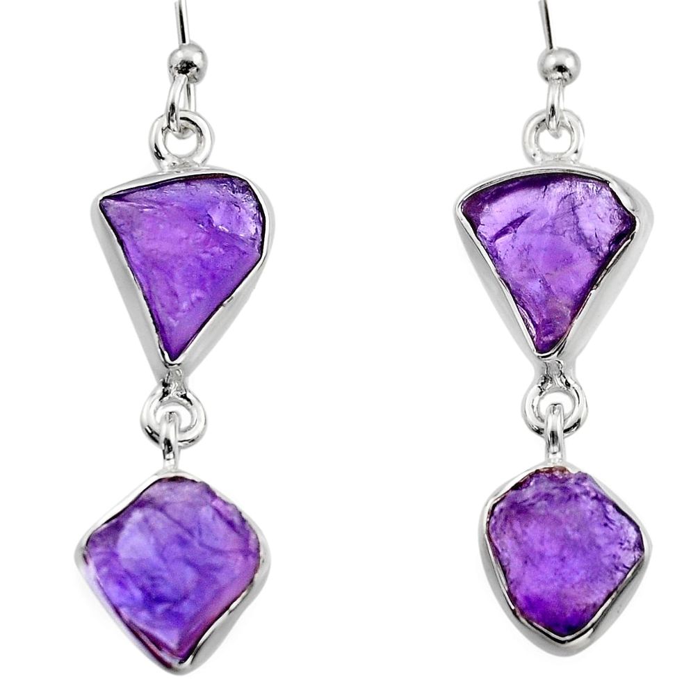 12.52cts natural purple amethyst rough 925 sterling silver earrings r16872