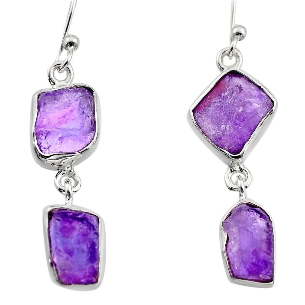 13.27cts natural purple amethyst rough 925 sterling silver earrings r16873