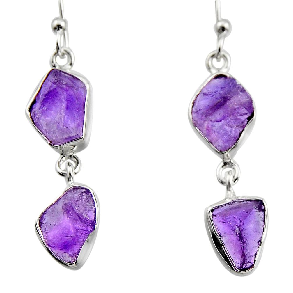 925 sterling silver 12.03cts natural purple amethyst rough earrings r16874