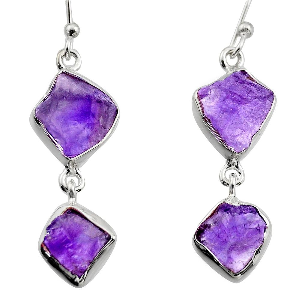 12.96cts natural purple amethyst rough 925 sterling silver earrings r16875