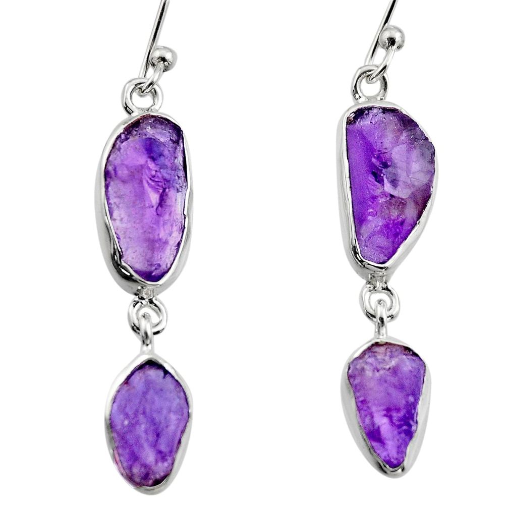 925 sterling silver 12.91cts natural purple amethyst rough earrings r16880