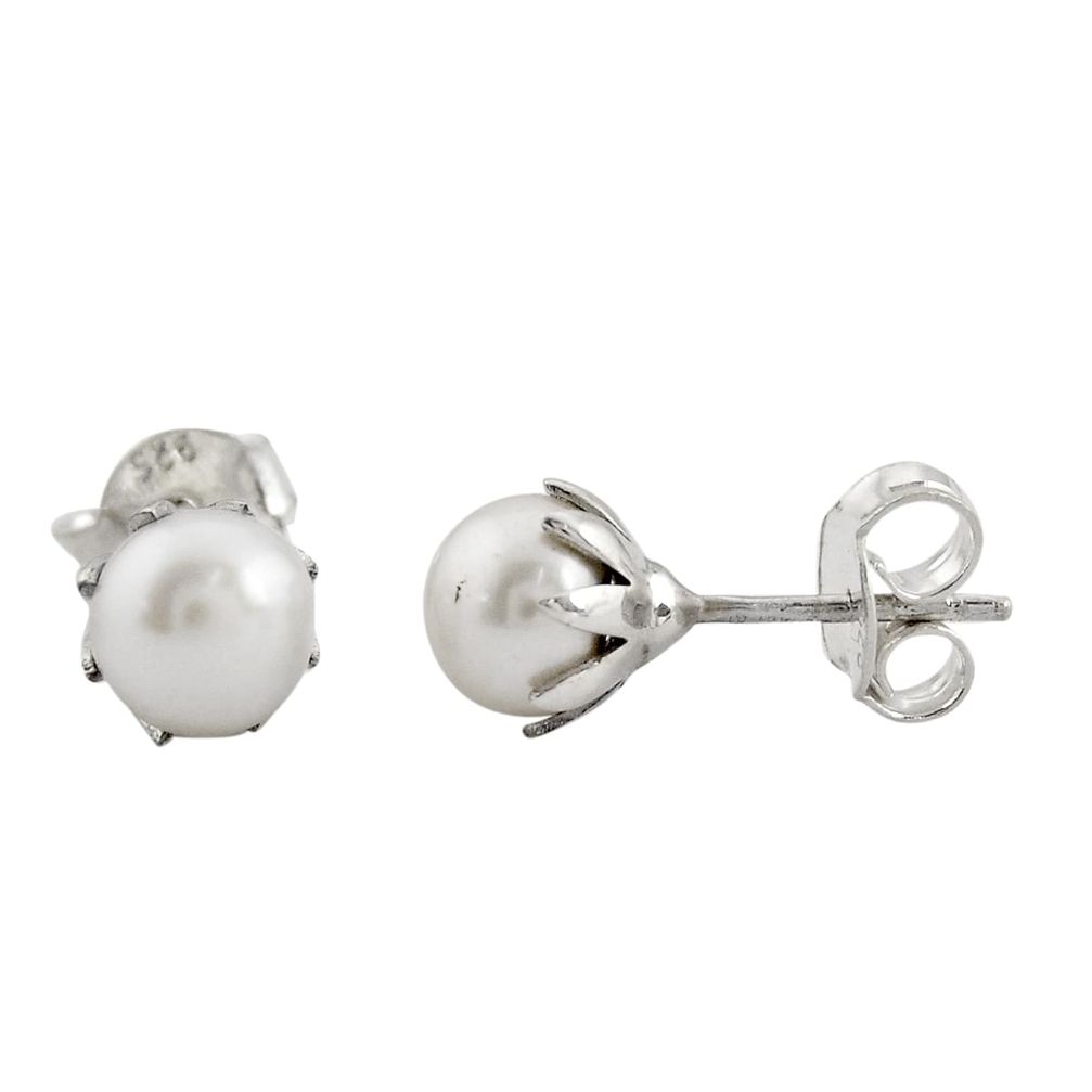 3.87cts natural white pearl 925 sterling silver stud earrings jewelry r21960