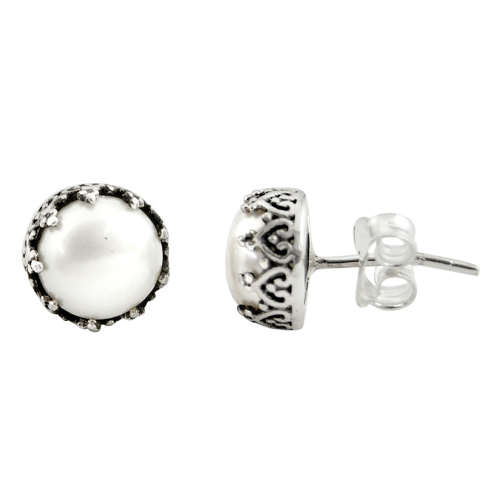 925 sterling silver 6.19cts natural white pearl stud earrings jewelry r22809