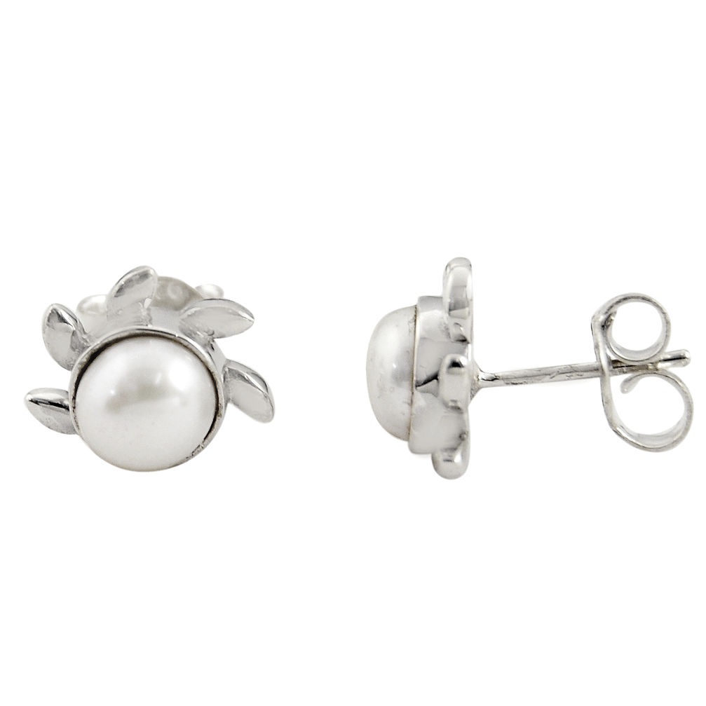 925 sterling silver 4.56cts natural white pearl stud earrings jewelry r22847