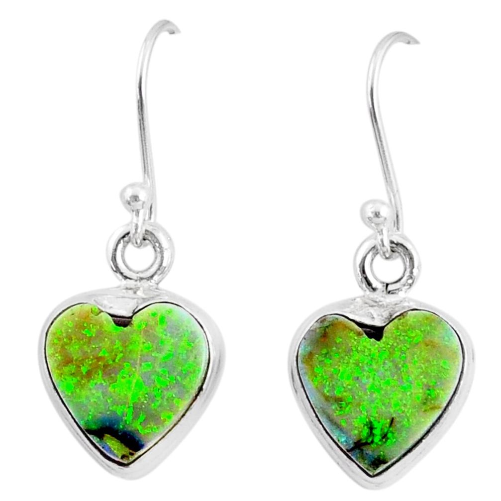 6.21cts multi color sterling opal 925 sterling silver heart earrings r70182