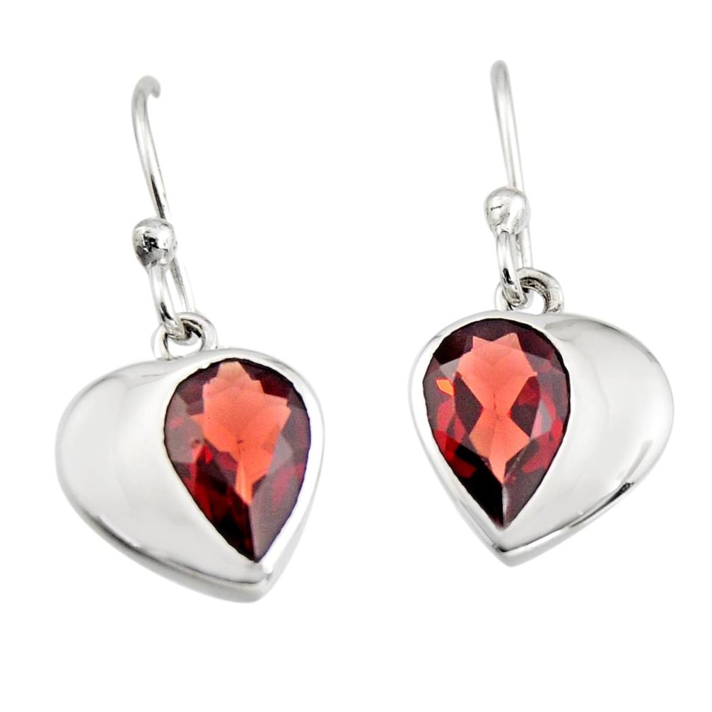 4.24cts natural red garnet 925 sterling silver dangle heart earrings r7022