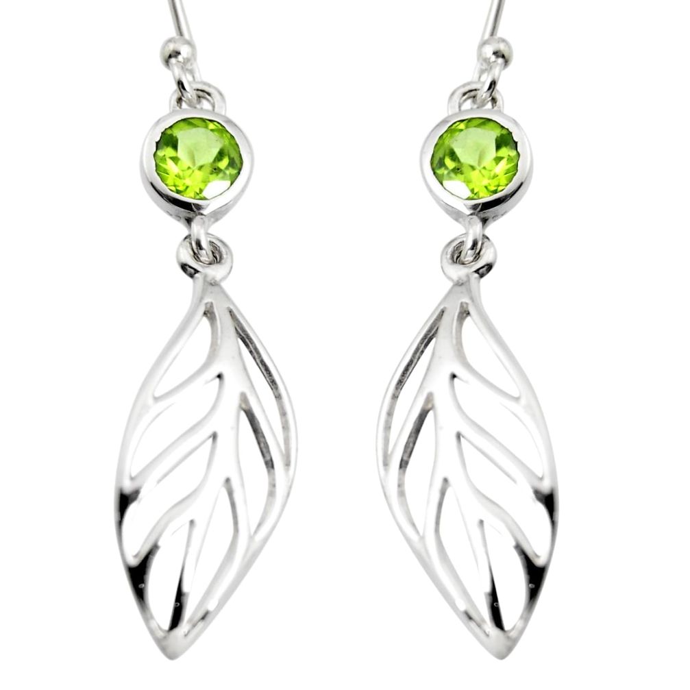 1.96cts natural green peridot 925 silver dangle leaf charm earrings r7029