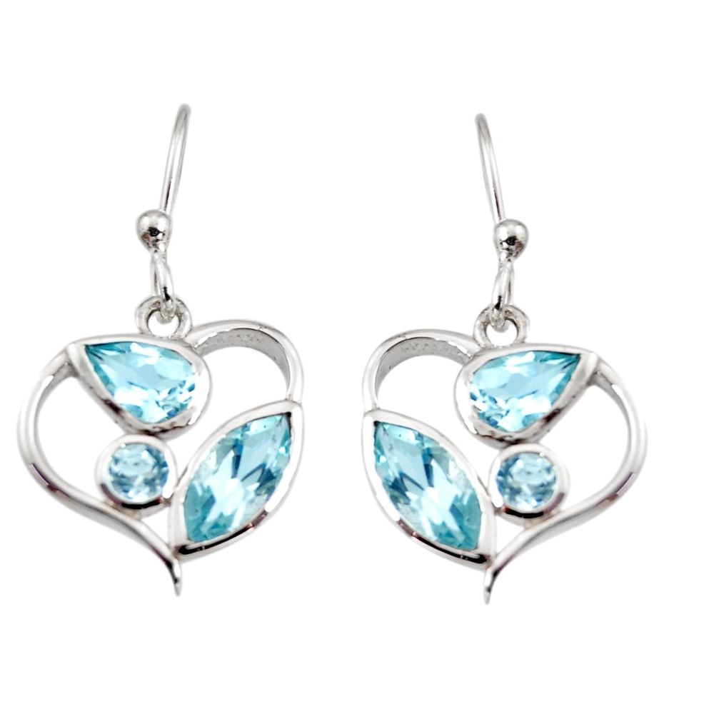 6.22cts natural blue topaz 925 sterling silver dangle heart earrings r7050