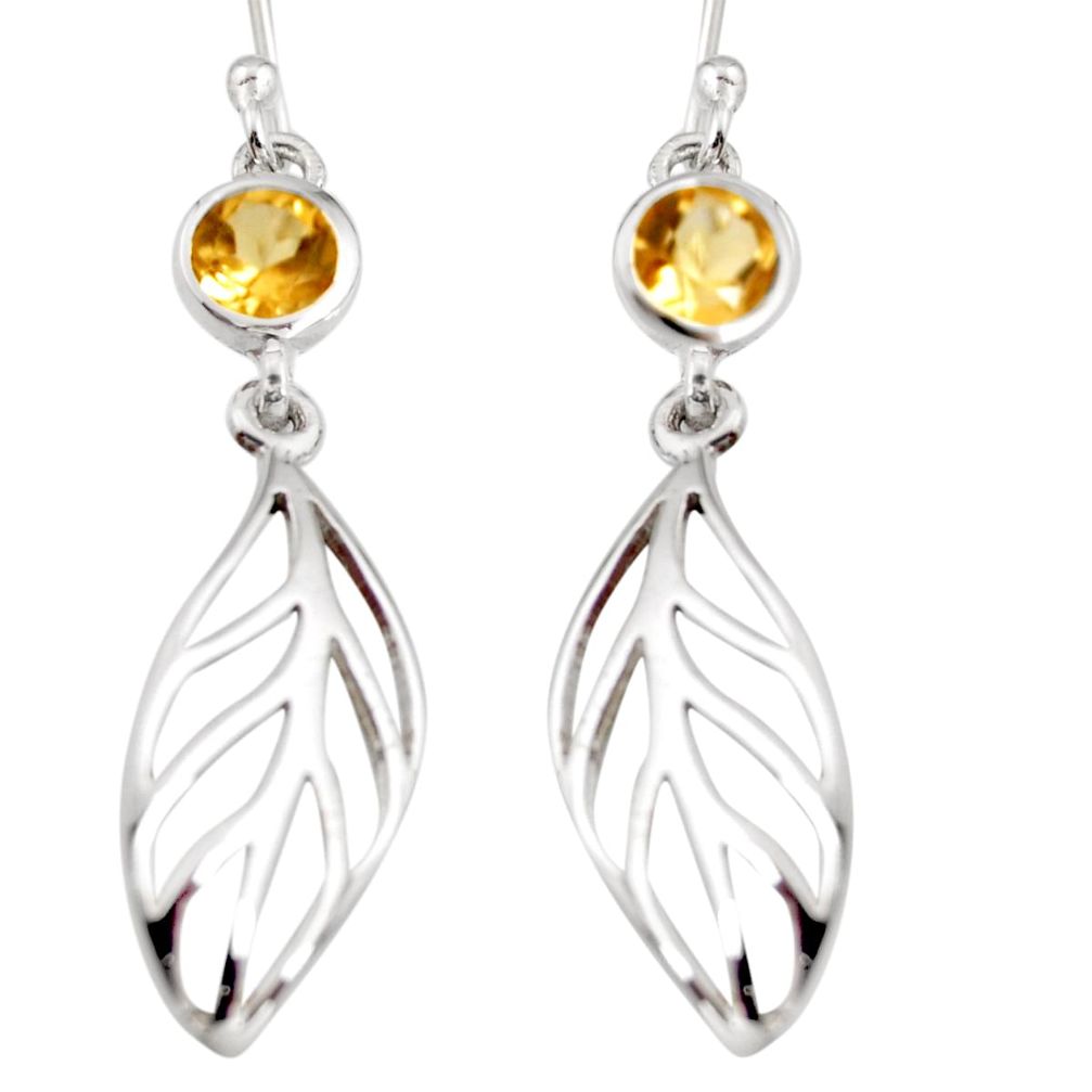 1.96cts natural yellow citrine 925 silver dangle feather charm earrings r7052