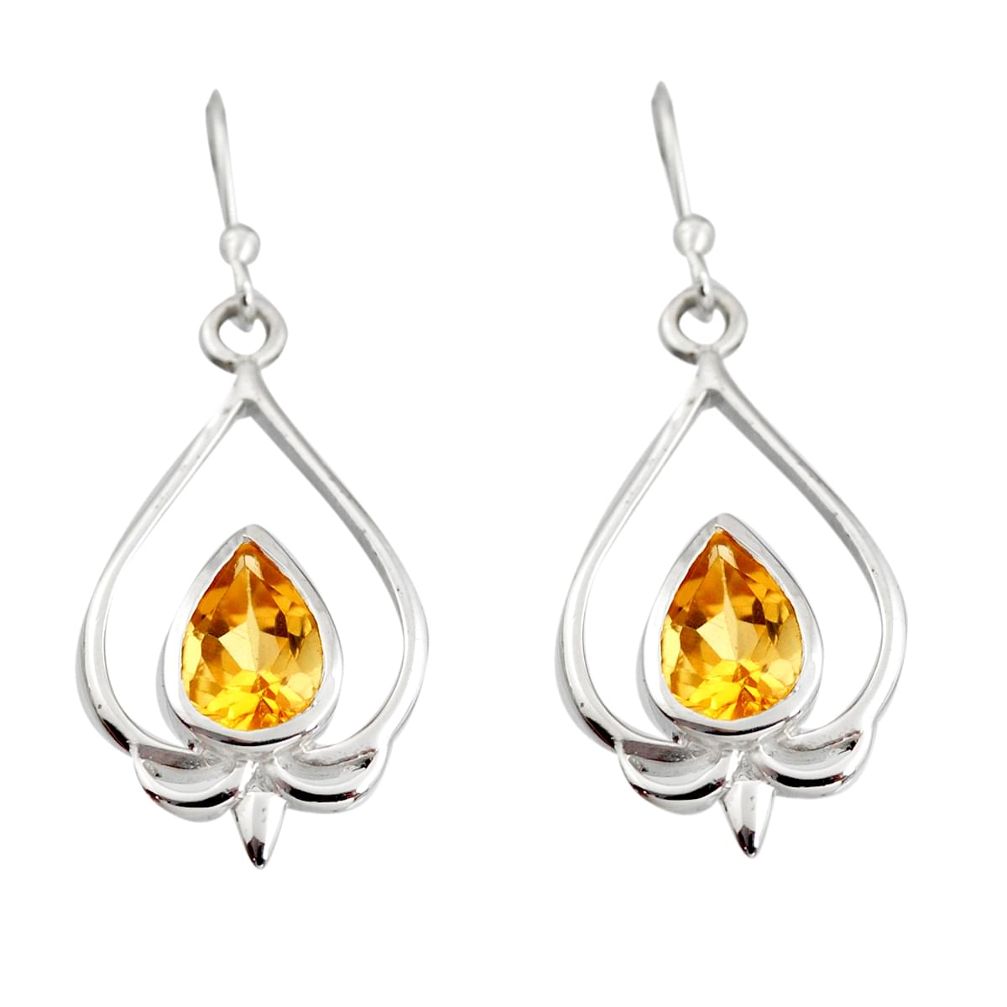 4.22cts natural yellow citrine 925 sterling silver dangle heart earrings r7058