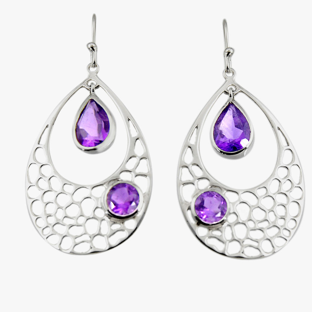 7.13cts natural purple amethyst 925 sterling silver dangle earrings r7082