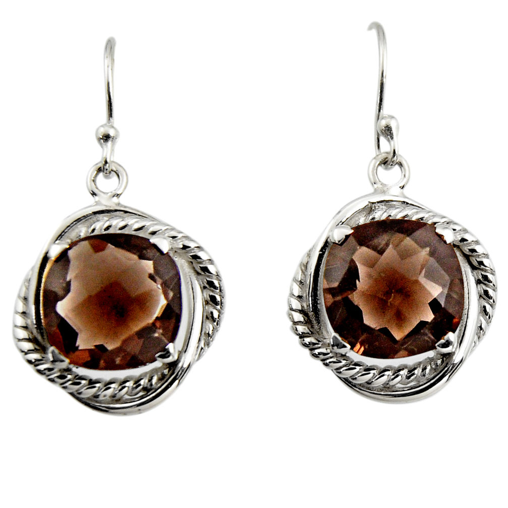925 sterling silver 10.89cts brown smoky topaz dangle earrings jewelry r7097