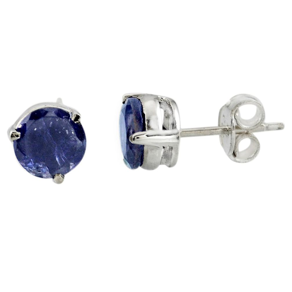 5.02cts natural blue iolite 925 sterling silver stud earrings jewelry r7116