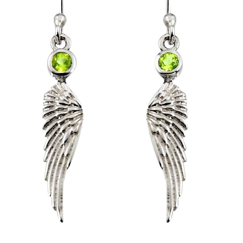 925 silver 0.55cts natural green peridot dangle feather charm earrings r7124