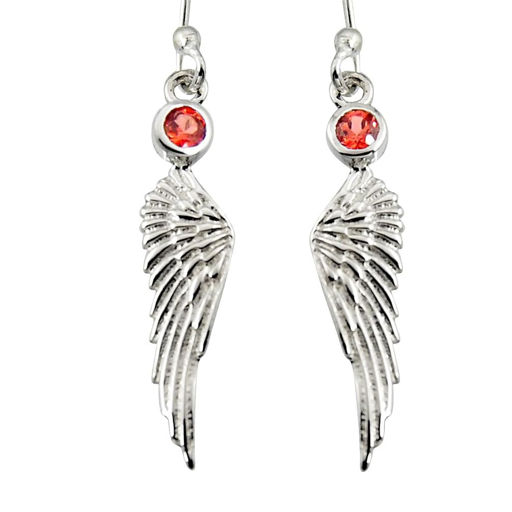 0.56cts natural red garnet 925 silver dangle feather charm earrings r7127