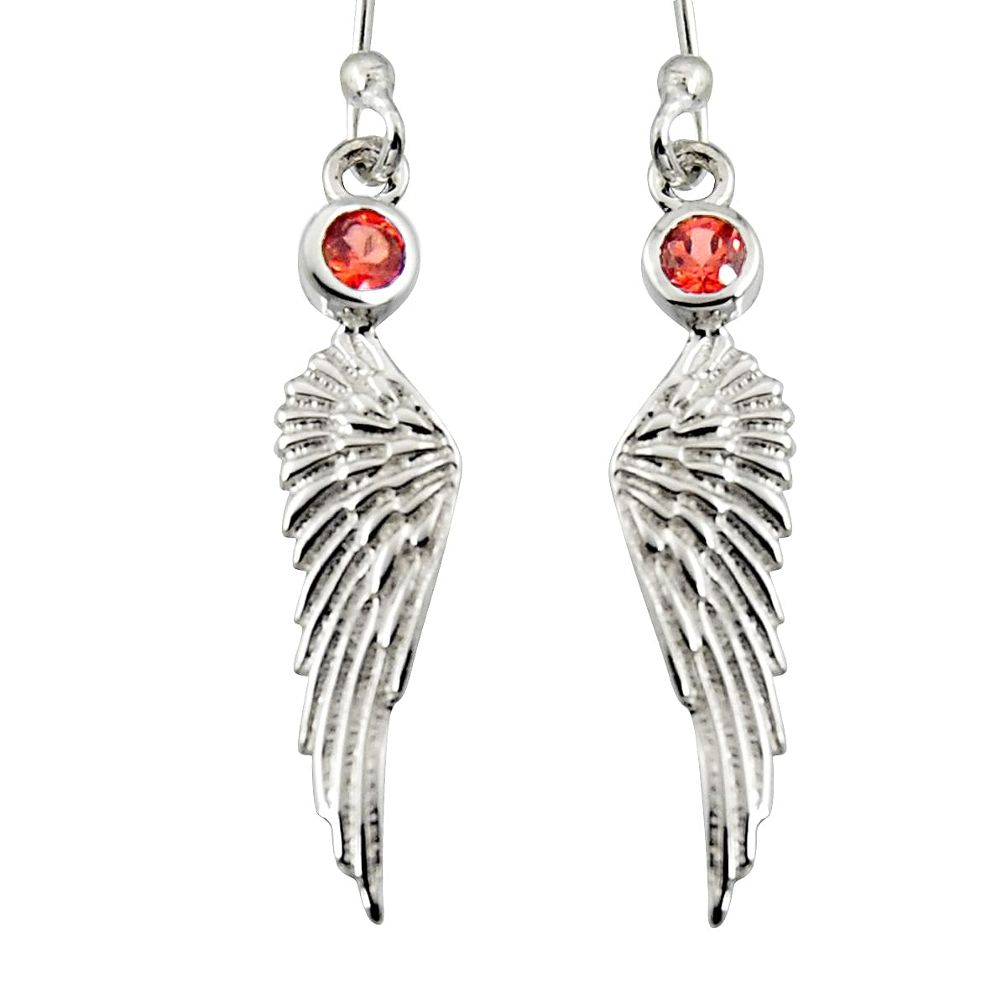 0.62cts natural red garnet 925 sterling silver feather charm earrings r7129