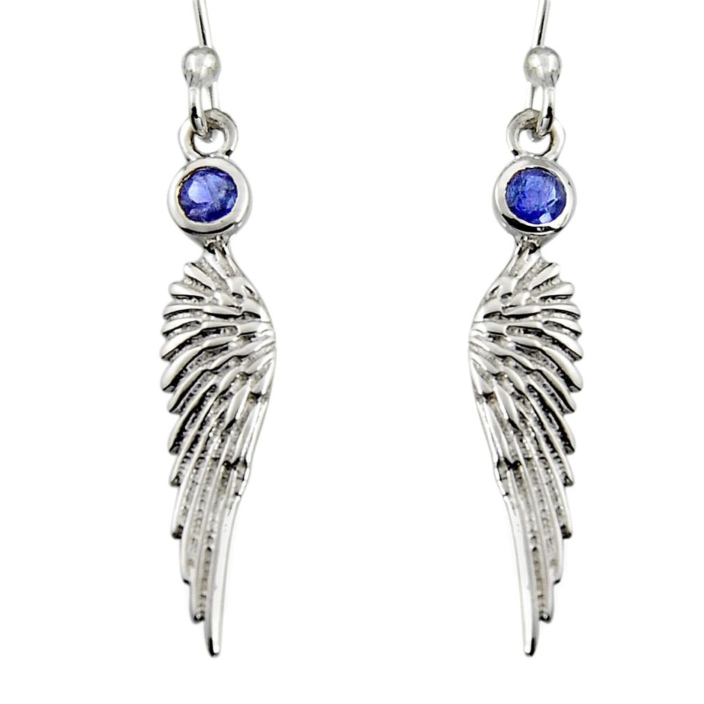 0.56cts natural blue iolite 925 silver dangle feather charm earrings r7132