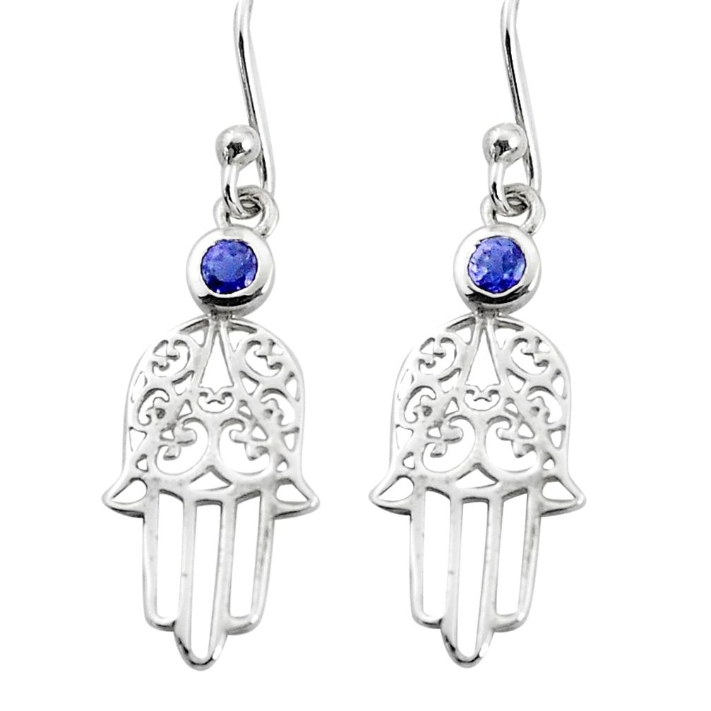 925 sterling silver 0.51cts natural blue iolite hand of god hamsa earrings r7140