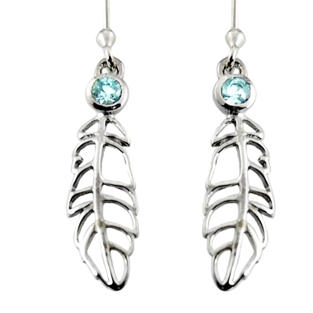 0.76cts natural blue topaz 925 silver dangle feather charm earrings r7144