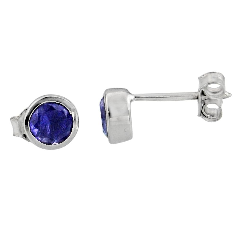 1.78cts natural blue iolite 925 sterling silver stud earrings jewelry r7149