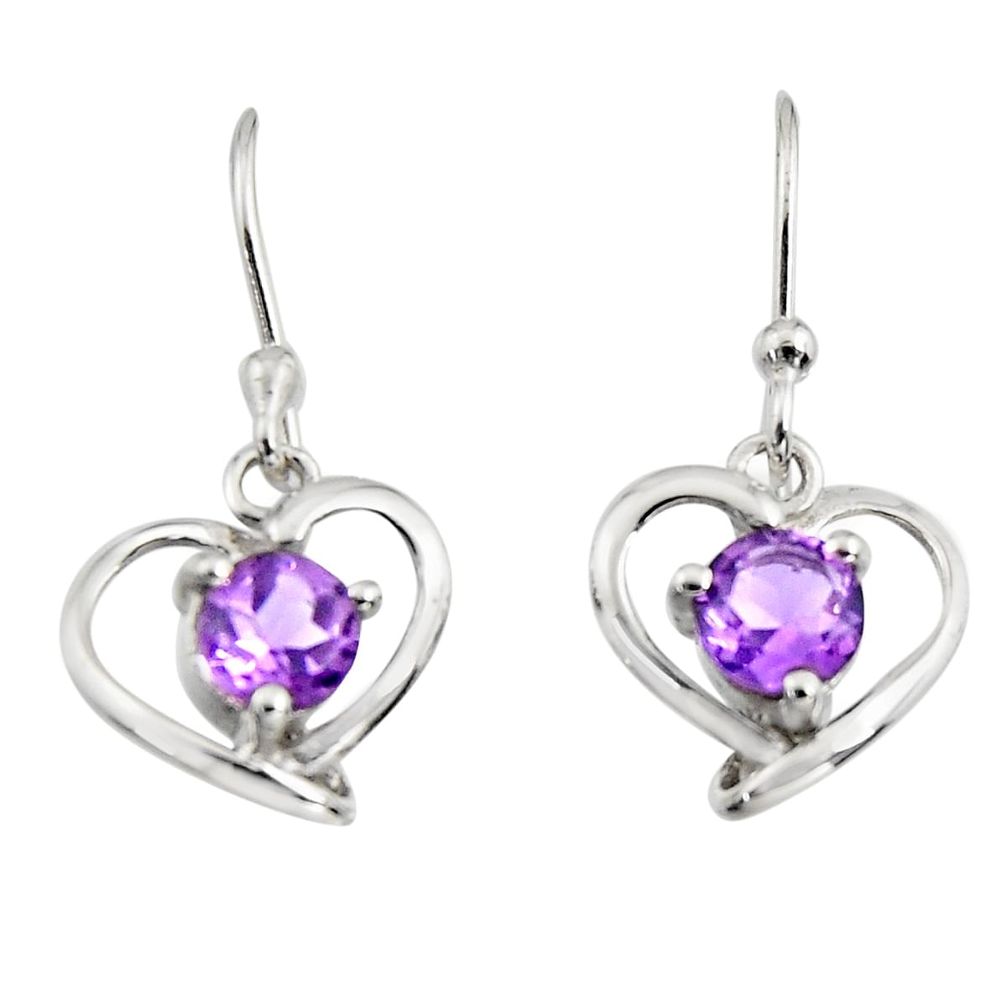 925 sterling silver 2.04cts natural purple amethyst dangle heart earrings r7407