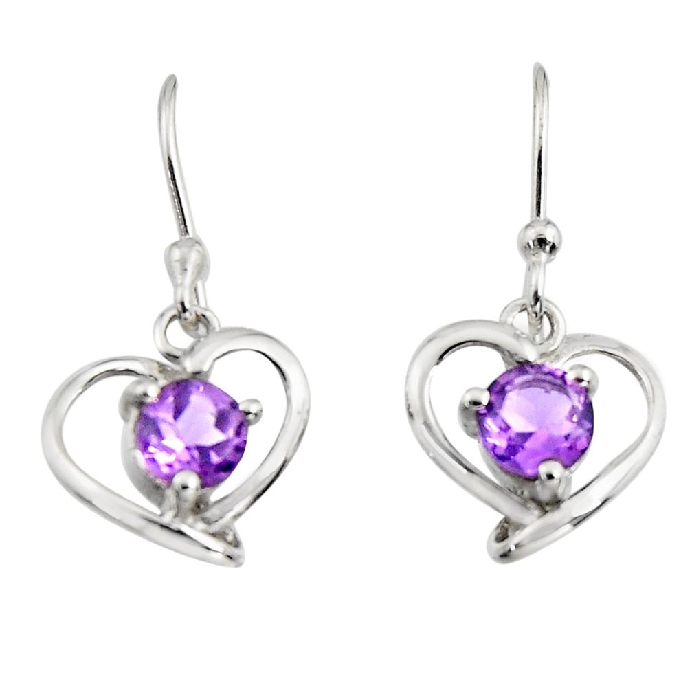 2.28cts natural purple amethyst 925 sterling silver dangle heart earrings r7408