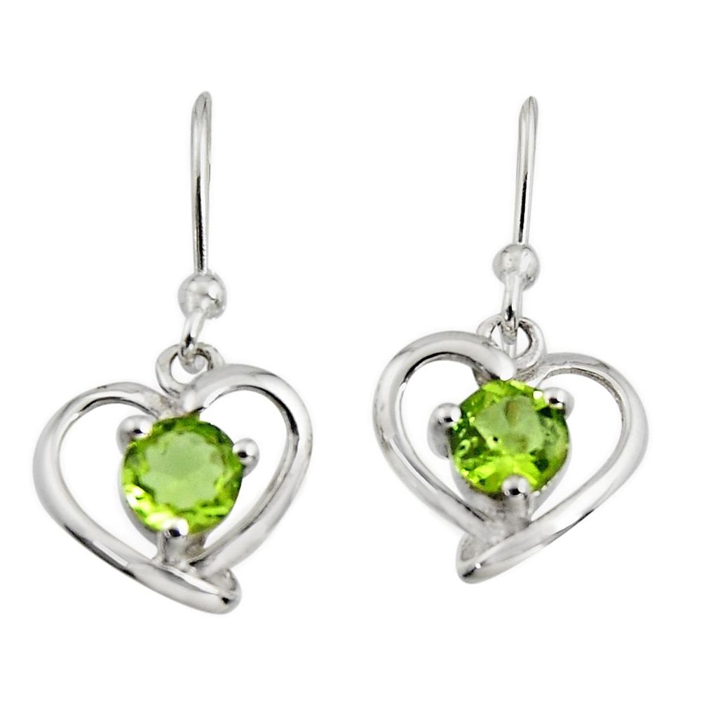 1.81cts natural green peridot 925 sterling silver heart earrings jewelry r7412