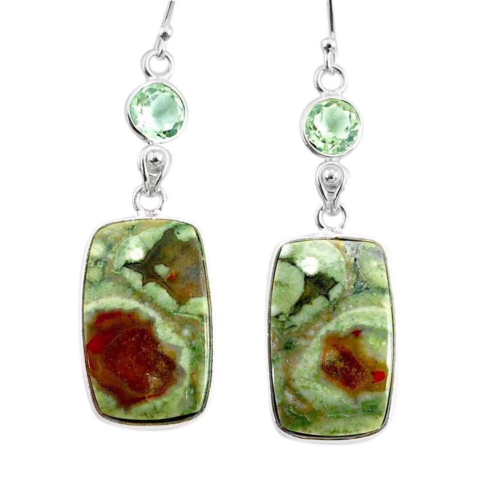 18.39cts natural rainforest rhyolite jasper 925 silver dangle earrings r75509