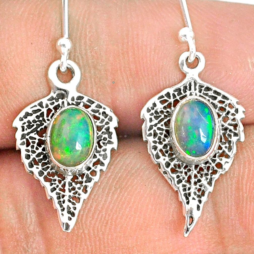 2.90cts natural multi color ethiopian opal silver deltoid leaf earrings r76251