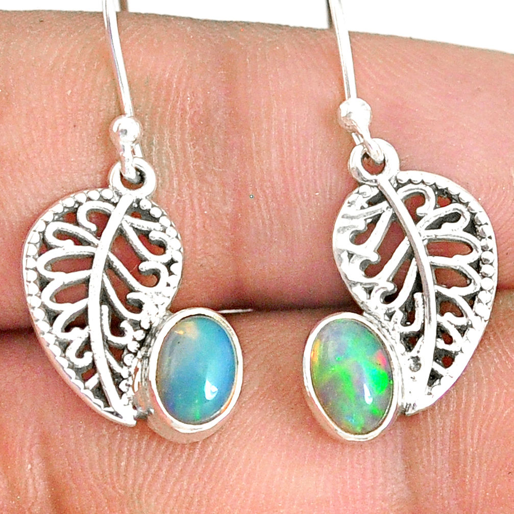 2.96cts natural multicolor ethiopian opal silver deltoid leaf earrings r76273