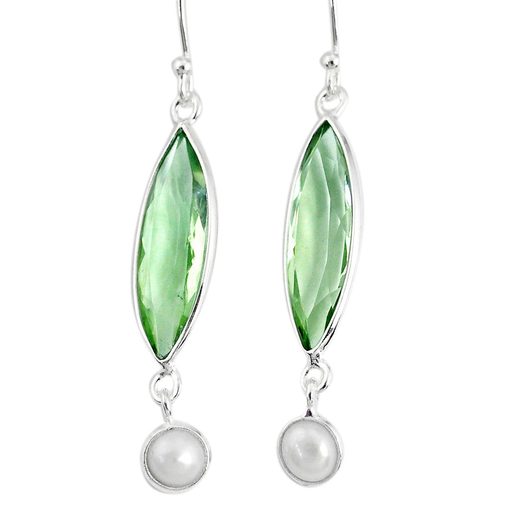 925 sterling silver 9.88cts natural green amethyst pearl dangle earrings r76697