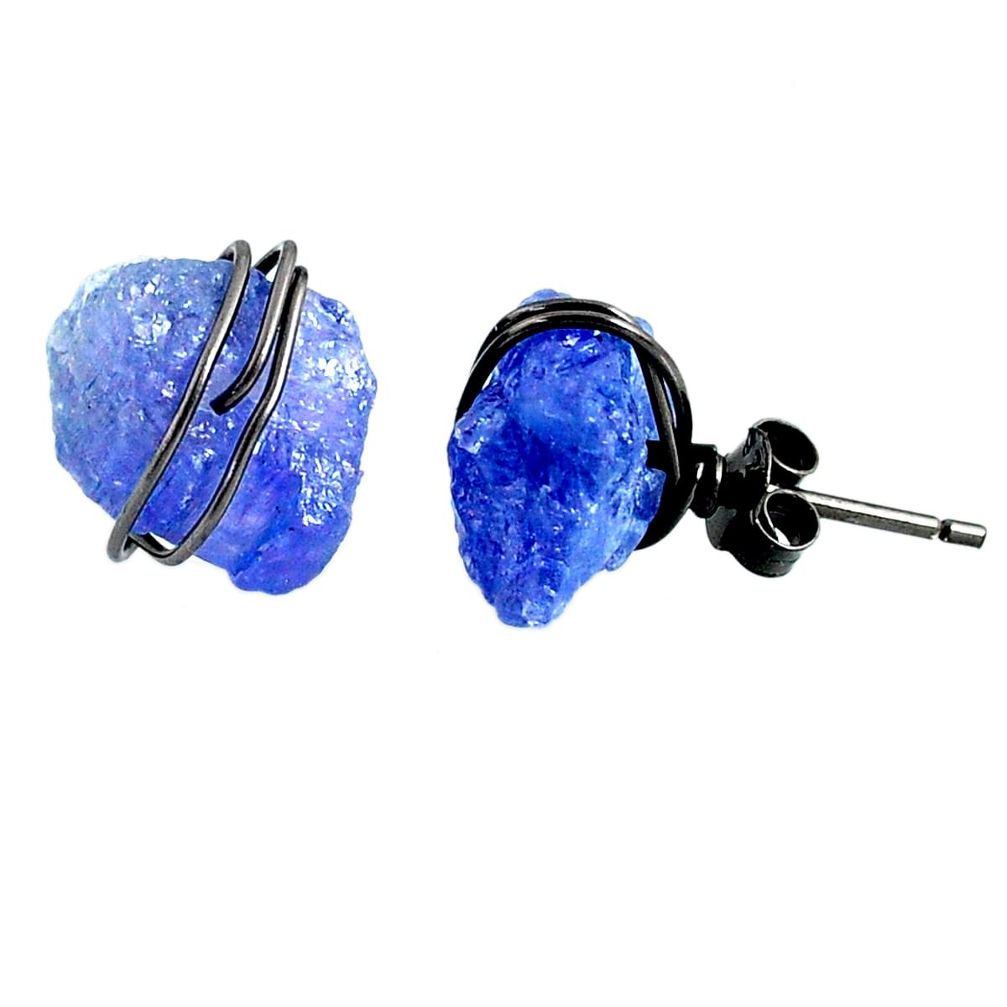 11.26cts rhodium natural blue tanzanite raw 925 silver stud earrings r79642